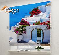 Купить Дом в цветах на Санторини арт.ТФР3910 v3 римская фотоштора (Ализе 4v 120х160 ТФР)